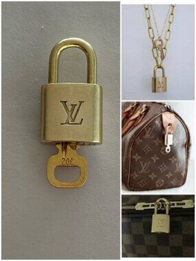 Louis Vuitton Gold Padlock & Key Necklace Pendant Bag Charm # 302